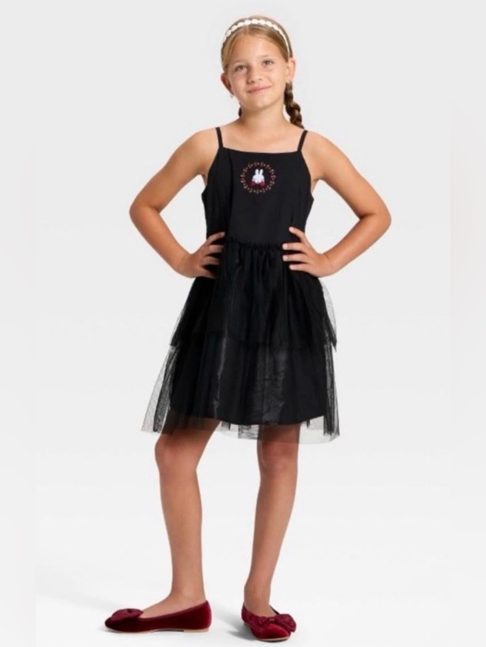 Girls Miffy embroidered black tulle dress
Size M 8